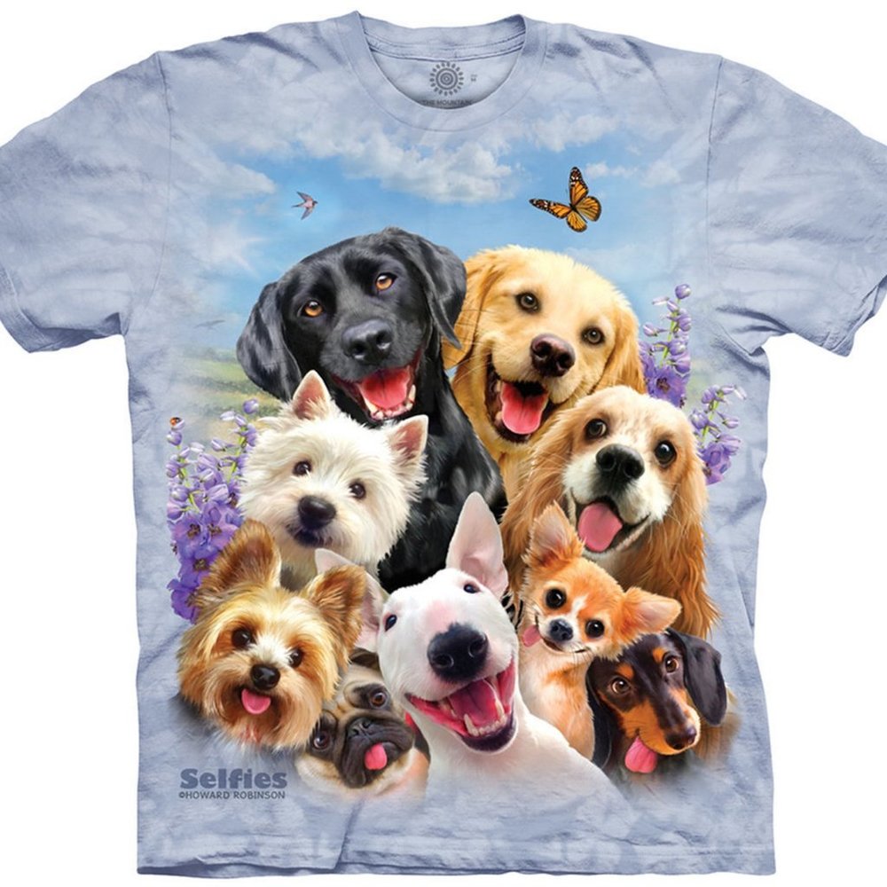 Dog Selfie Cute Puppies Lab Pug Rescue Animal Dogs Blue Mountain Shirt S-3X